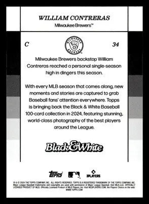 2024 Topps Black & White #34 William Contreras - Baseball Card Single
