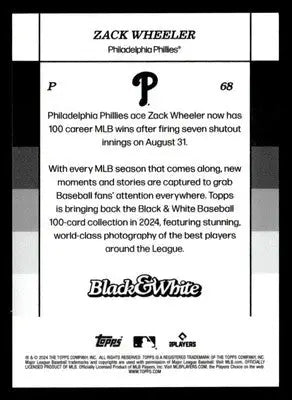 2024 Topps Black & White #68 Zack Wheeler - Baseball Card Single