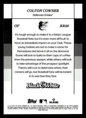 2024 Topps Black & White #RR20 Colton Cowser Rookie Resolution - Baseball Card Single
