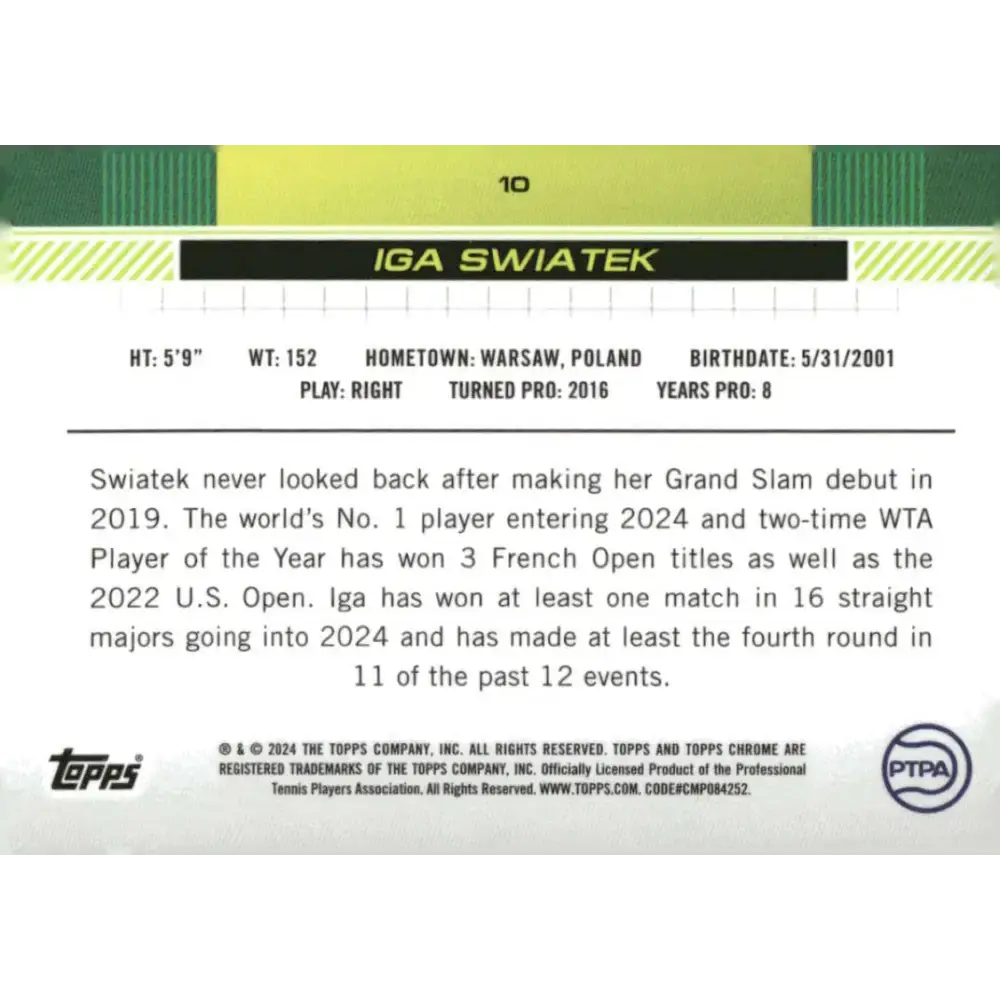 2024 Topps Chrome #10 Iga Swiatek EX Excellent Tennis Card - Other