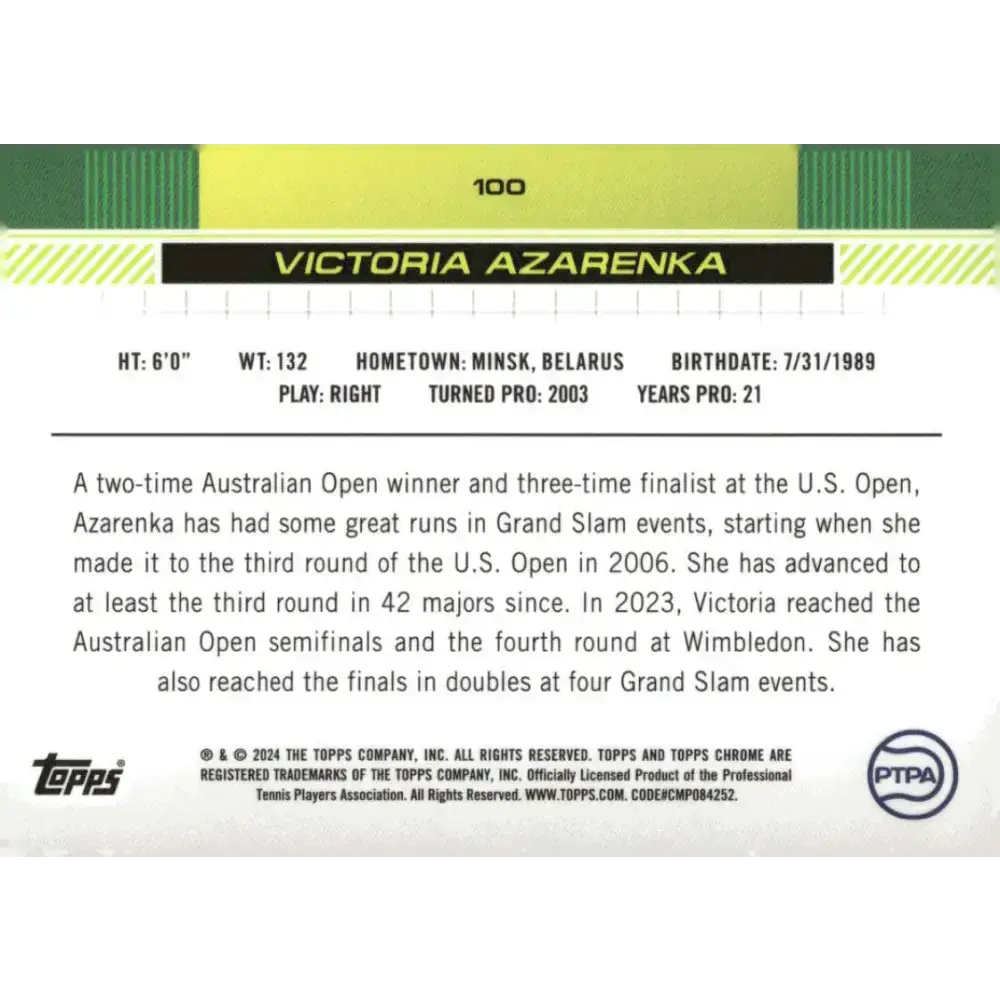 2024 Topps Chrome #100 Victoria Azarenka EX Excellent Tennis Card - Tennis Card Single