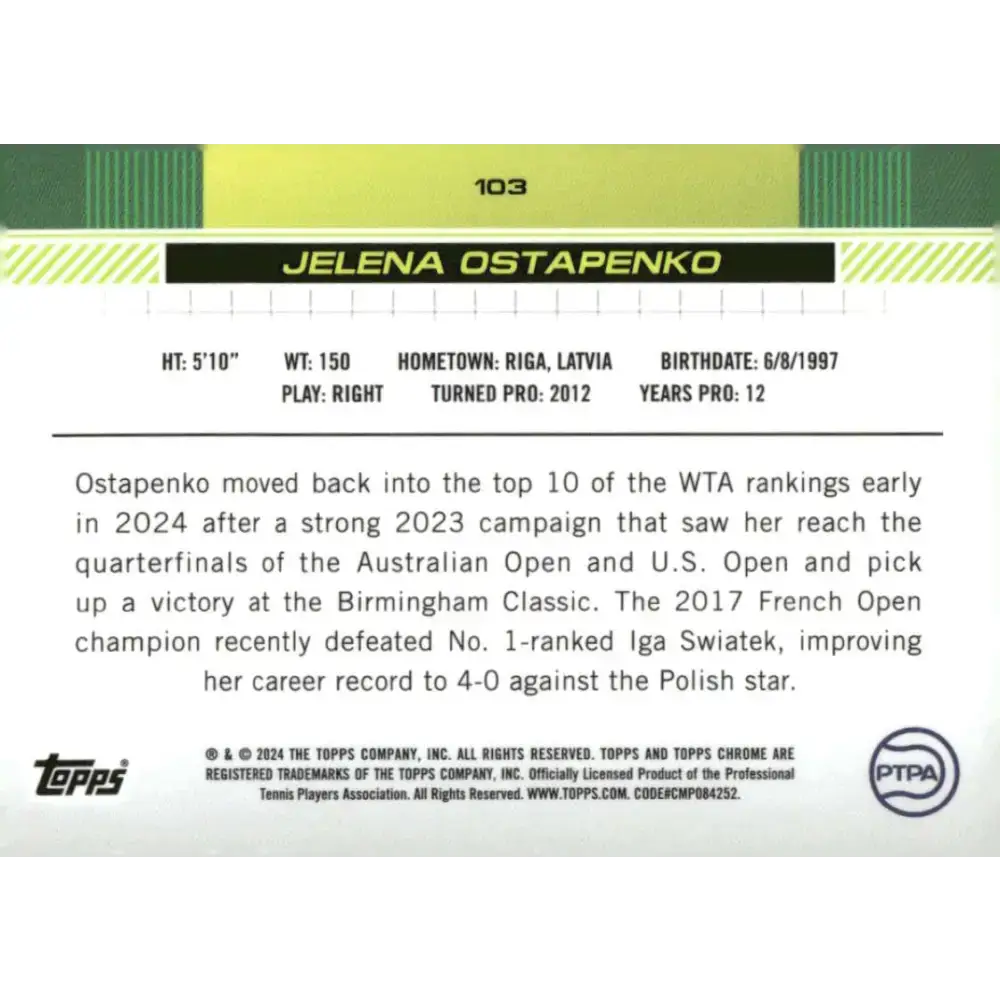 2024 Topps Chrome #103 Jelena Ostapenko EX Excellent Tennis Card - Other