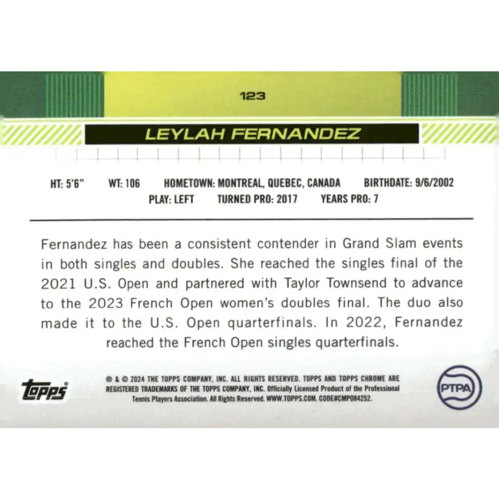 2024 Topps Chrome #123 Leylah Fernandez EX Excellent Tennis Card - Other