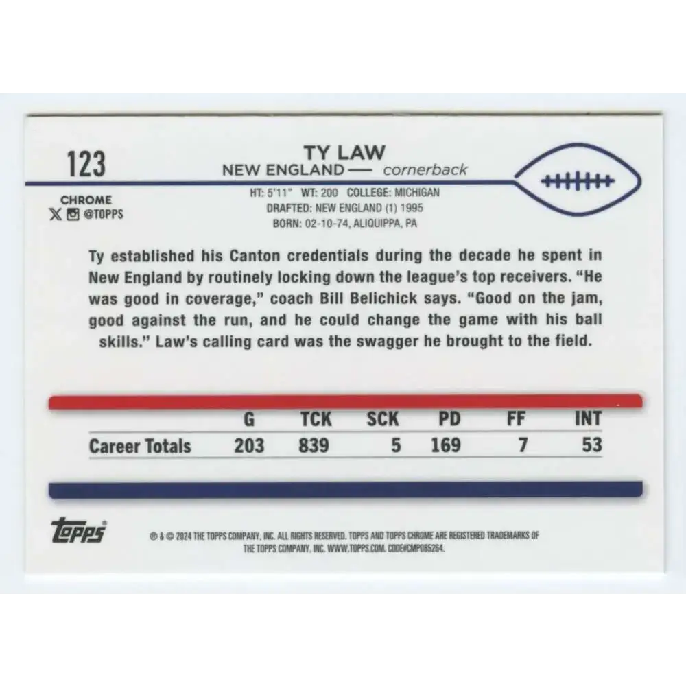 2024 Topps Chrome #123 Ty Law NM-MT New England Patriots Football Card - Football Card Single
