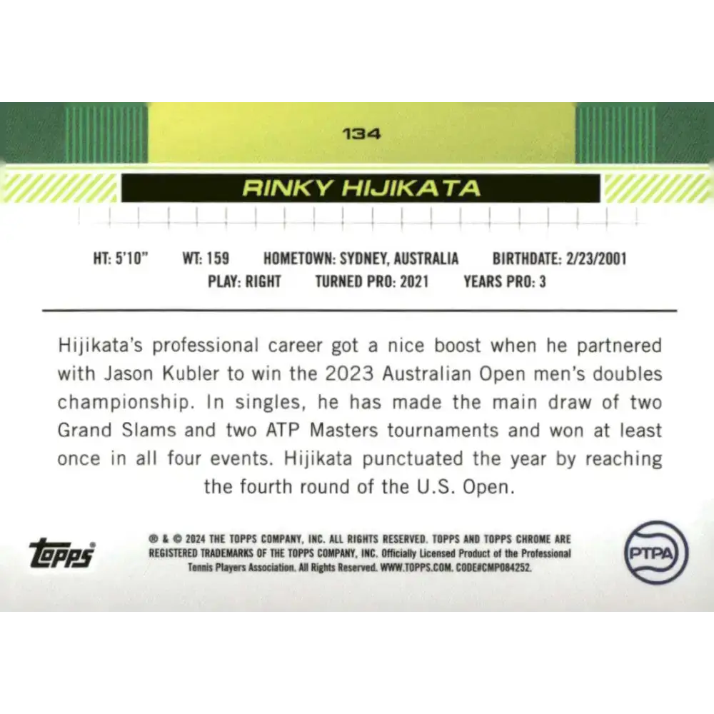 2024 Topps Chrome #134 Rinky Hijikata EX Excellent RC Rookie Tennis Card - Other