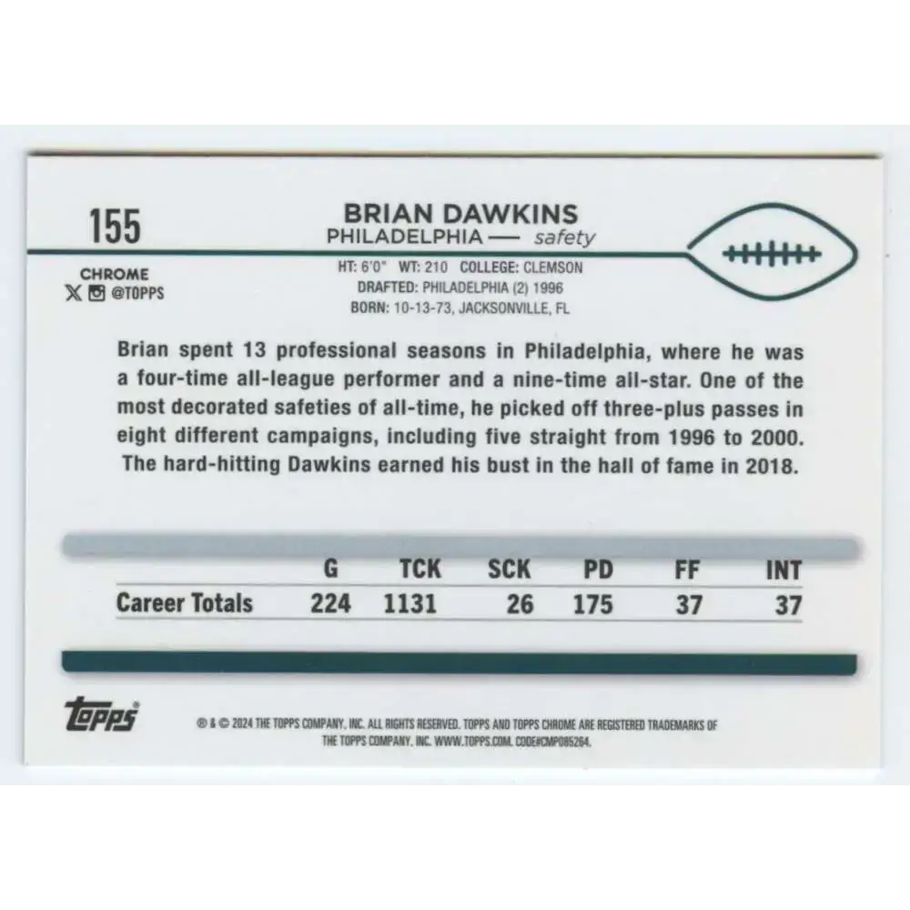 2024 Topps Chrome #155 Brian Dawkins NM-MT Philadelphia Eagles Football Card - Football Card Single