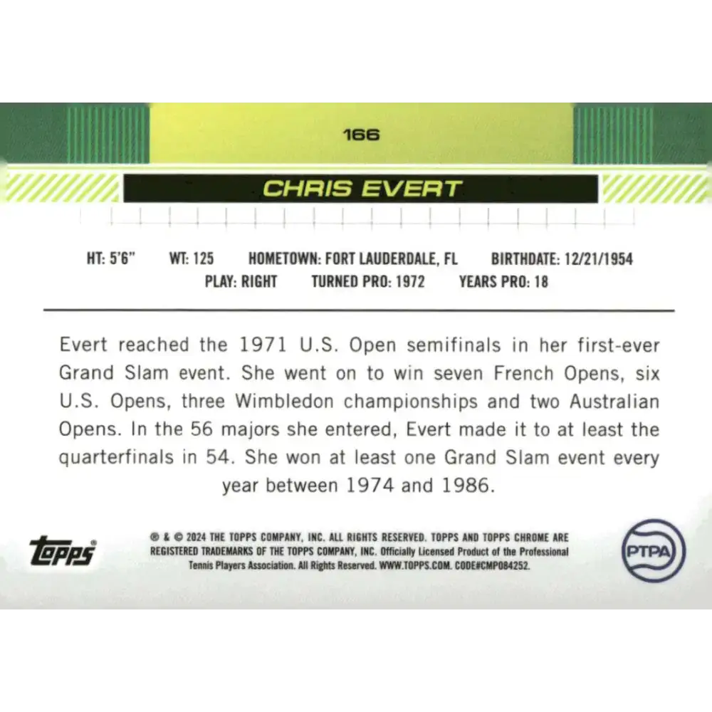 2024 Topps Chrome #166 Chris Evert EX Excellent Tennis Card - Other