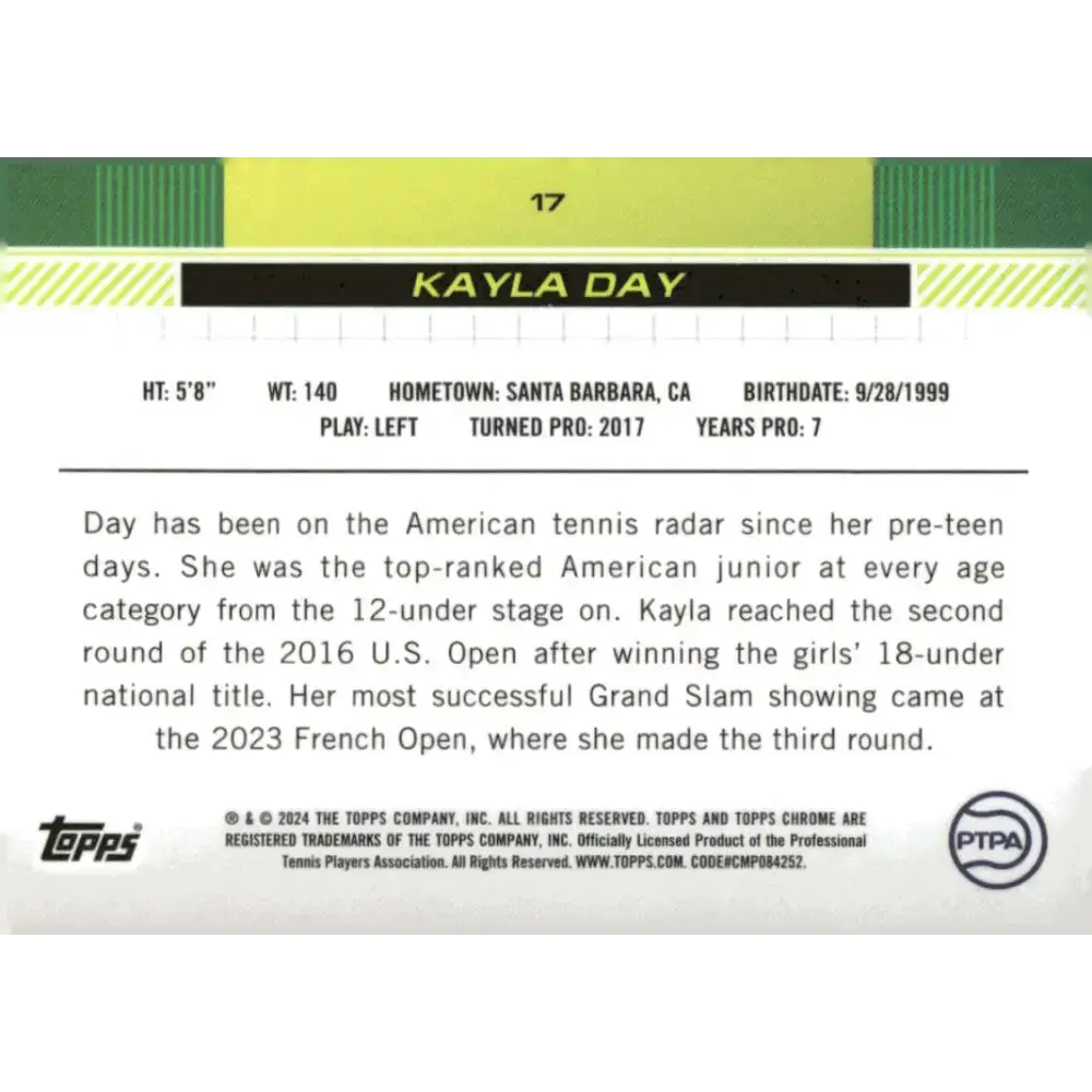 2024 Topps Chrome #17 Kayla Day EX Excellent Tennis Card - Other