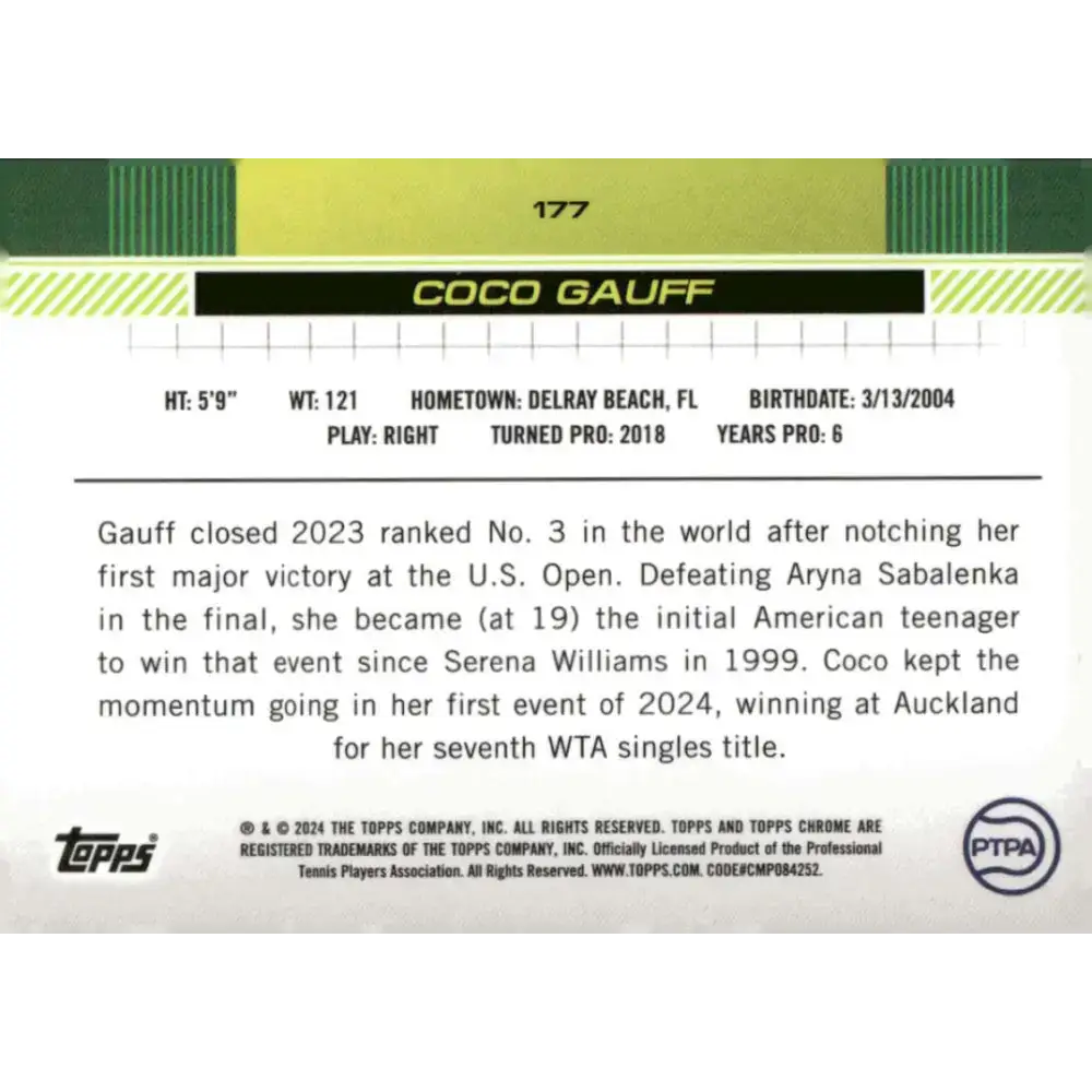 2024 Topps Chrome #177 Coco Gauff EX Excellent Tennis Card - Other