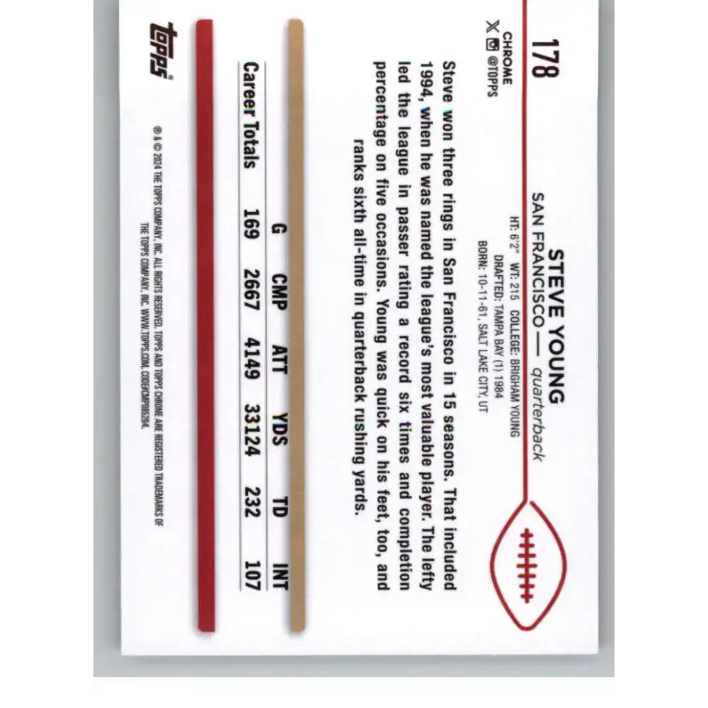 2024 Topps Chrome #178 Steve Young NM-MT San Francisco 49ers Football Card - Football Card Single