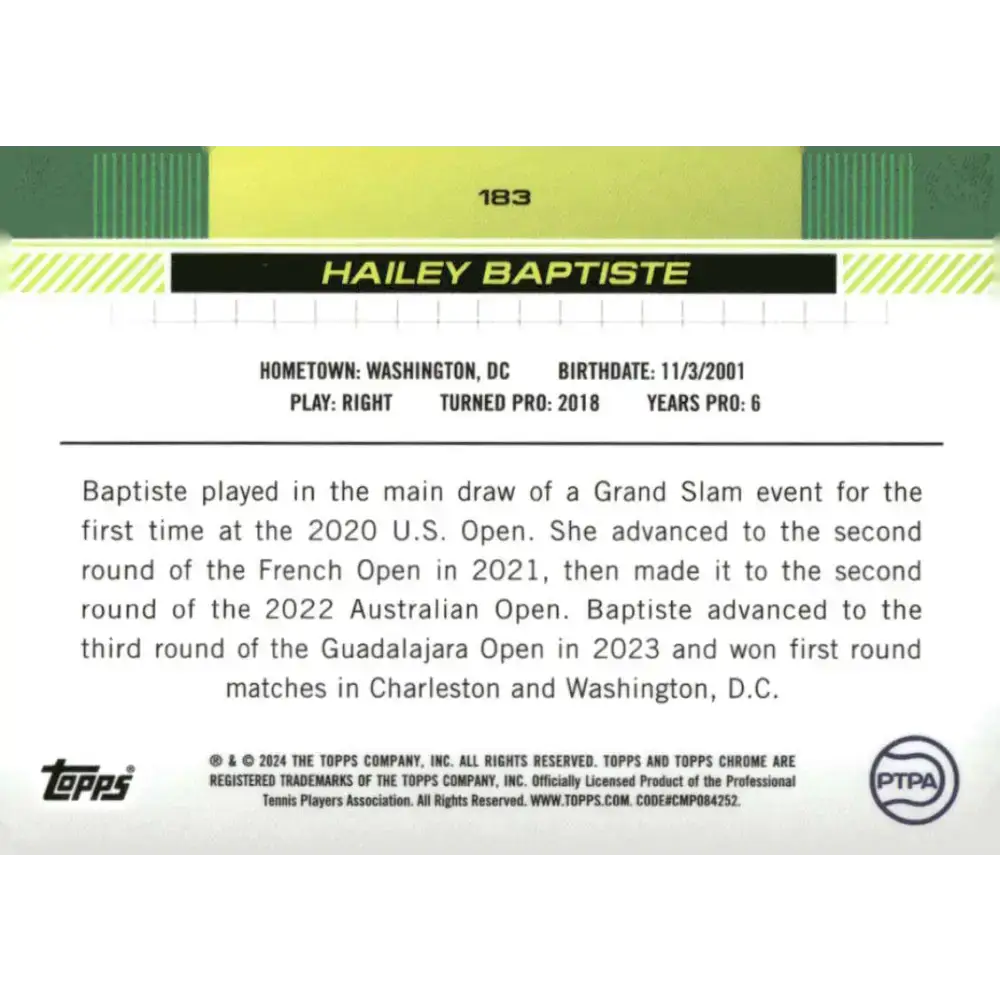 2024 Topps Chrome #183 Hailey Baptiste EX Excellent Tennis Card - Tennis Card Single