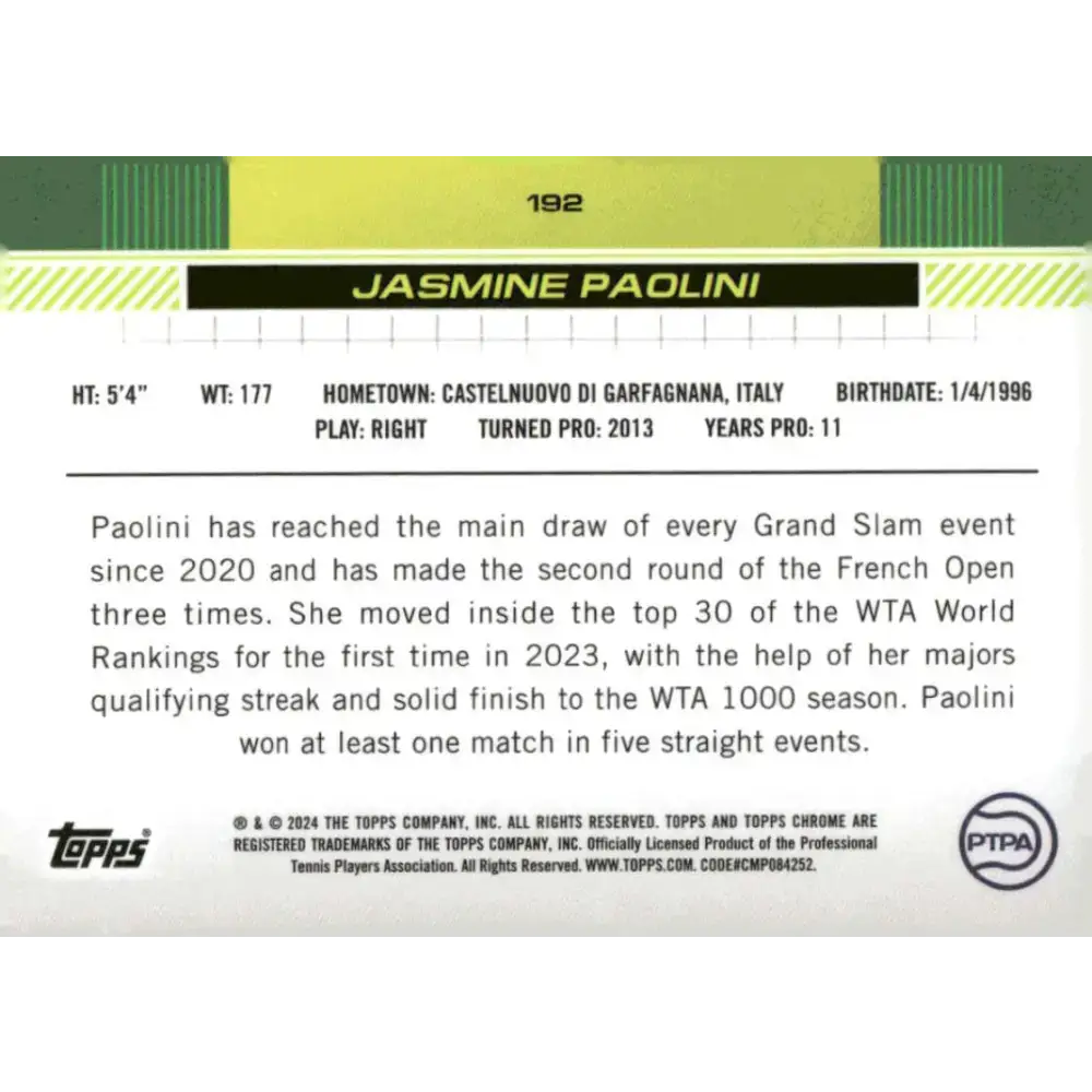 2024 Topps Chrome #192 Jasmine Paolini EX Excellent Tennis Card - Other