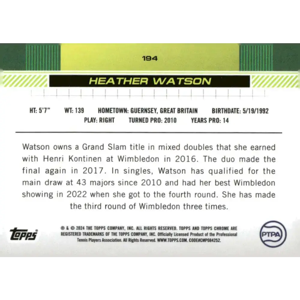 2024 Topps Chrome #194 Heather Watson EX Excellent Tennis Card - Other