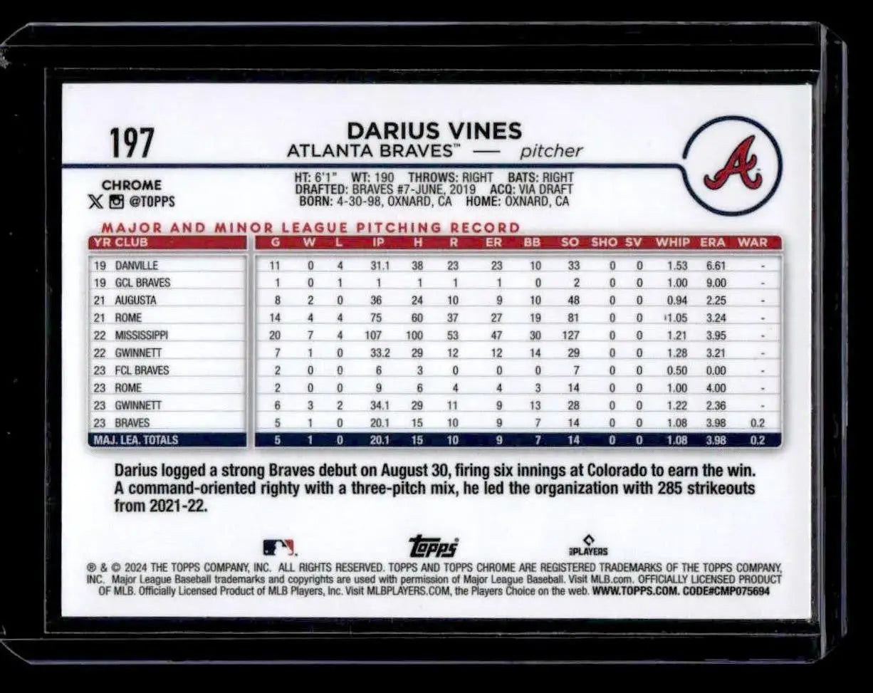 2024 Topps Chrome #197 Darius Vines Blue Refractors #/150 - Baseball Card Single