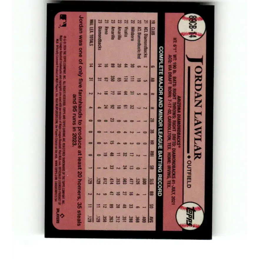 2024 Topps Chrome 1989 Baseball Refractor #89CB-14 Jordan Lawlar NM-MT Arizona Diamondbacks Baseball Card - Baseball