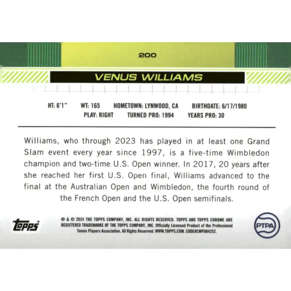 2024 Topps Chrome #200 Venus Williams EX Excellent Tennis Card - Other