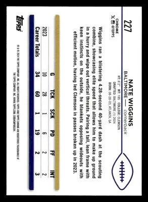 2024 Topps Chrome #227 Nate Wiggins - Football Card Single