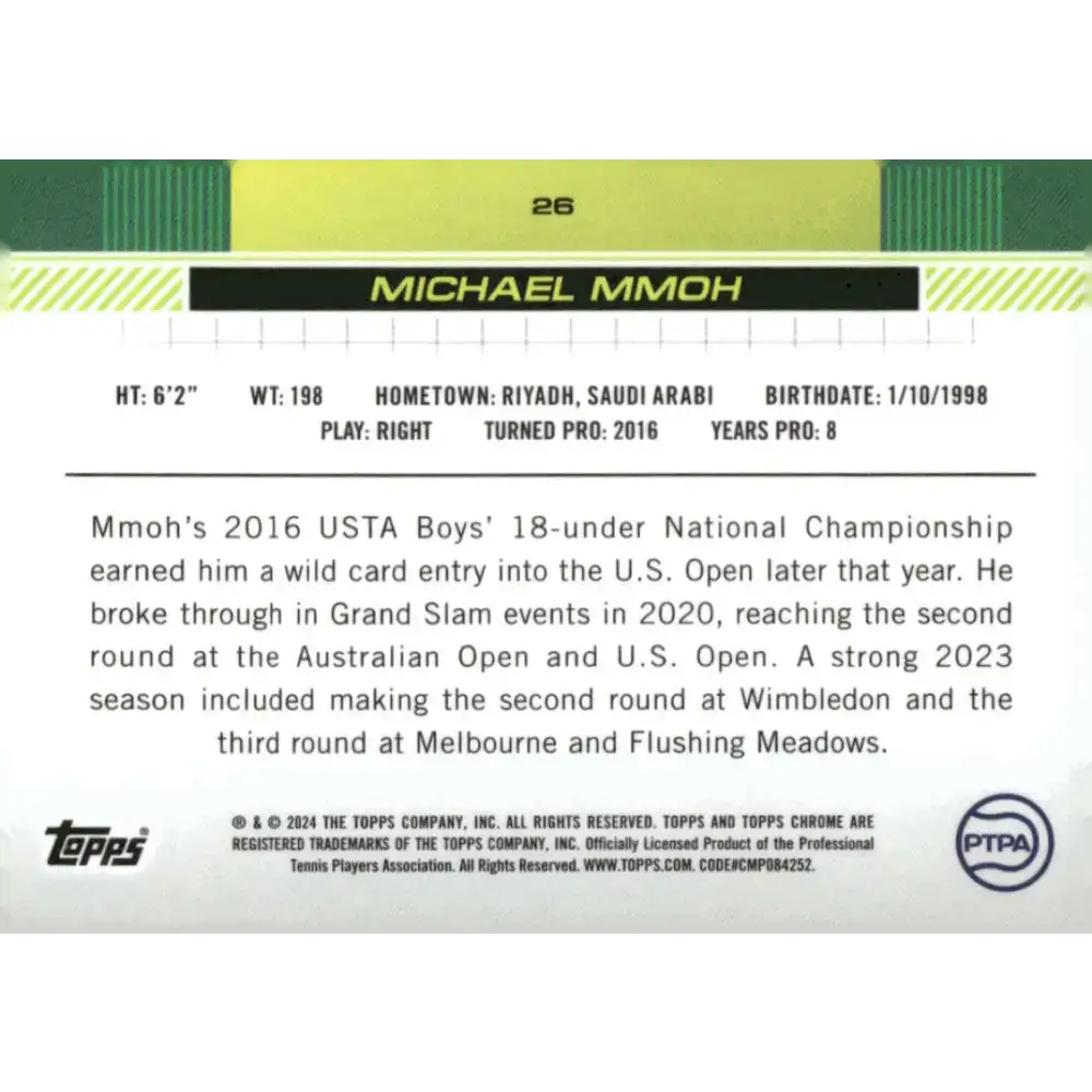 2024 Topps Chrome #26 Michael Mmoh EX Excellent Tennis Card - Other
