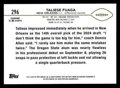 2024 Topps Chrome #296 Taliese Fuaga New Orleans Saints - Football Card Single