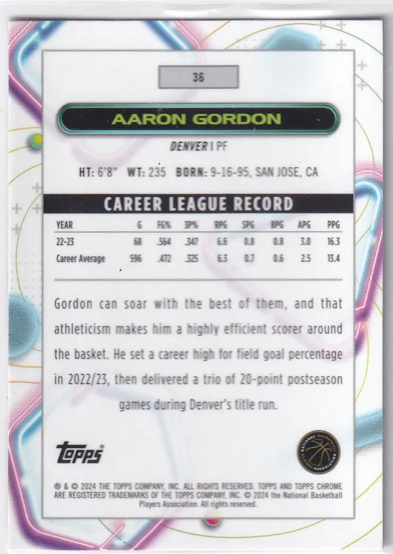 2024 TOPPS CHROME #36 AARON GORDON SCOPE- DENVER NUGGETS - Basketball Card Single