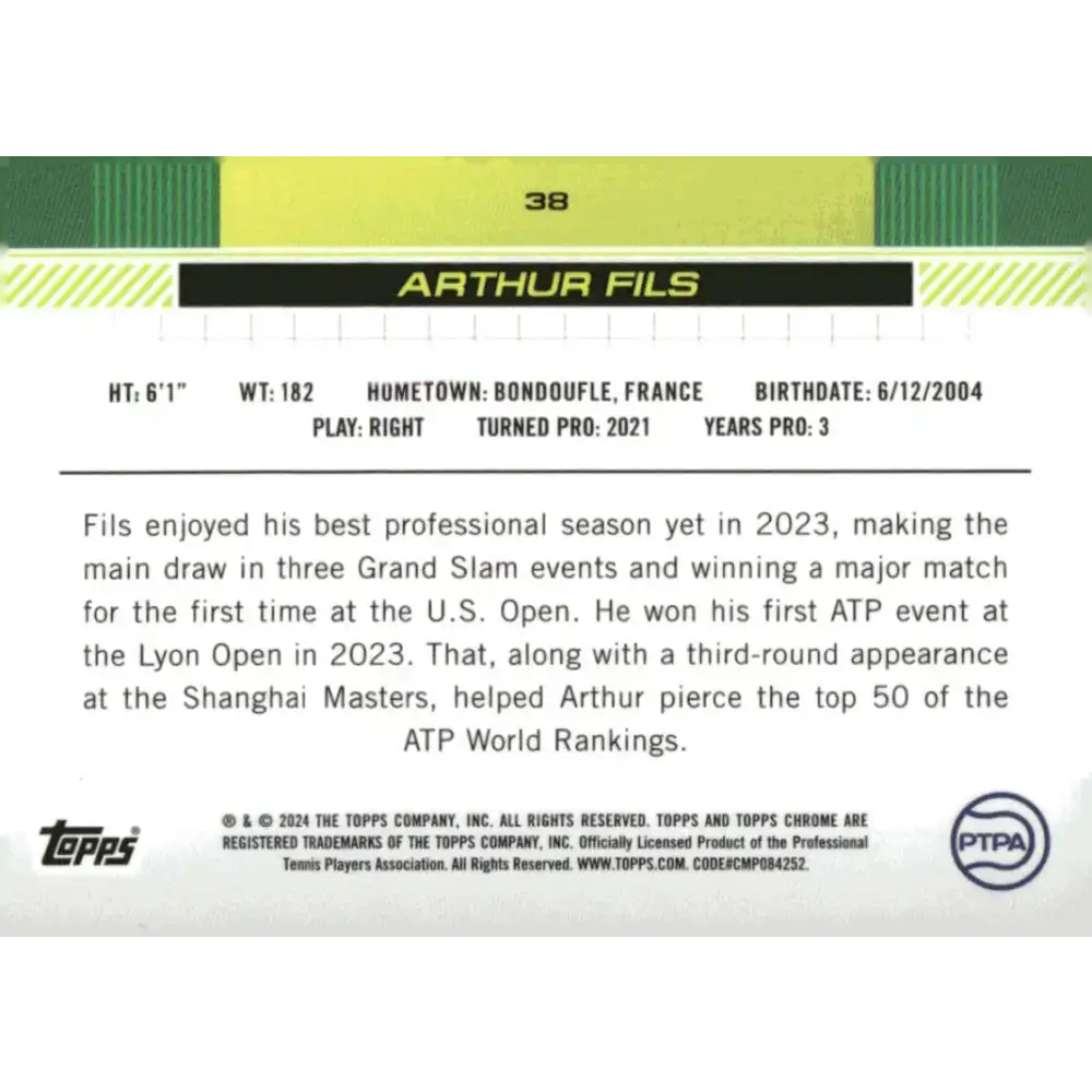 2024 Topps Chrome #38 Arthur Fils EX Excellent Tennis Card - Other