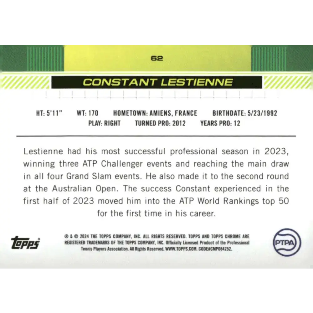 2024 Topps Chrome #62 Constant Lestienne EX Excellent Tennis Card - Other