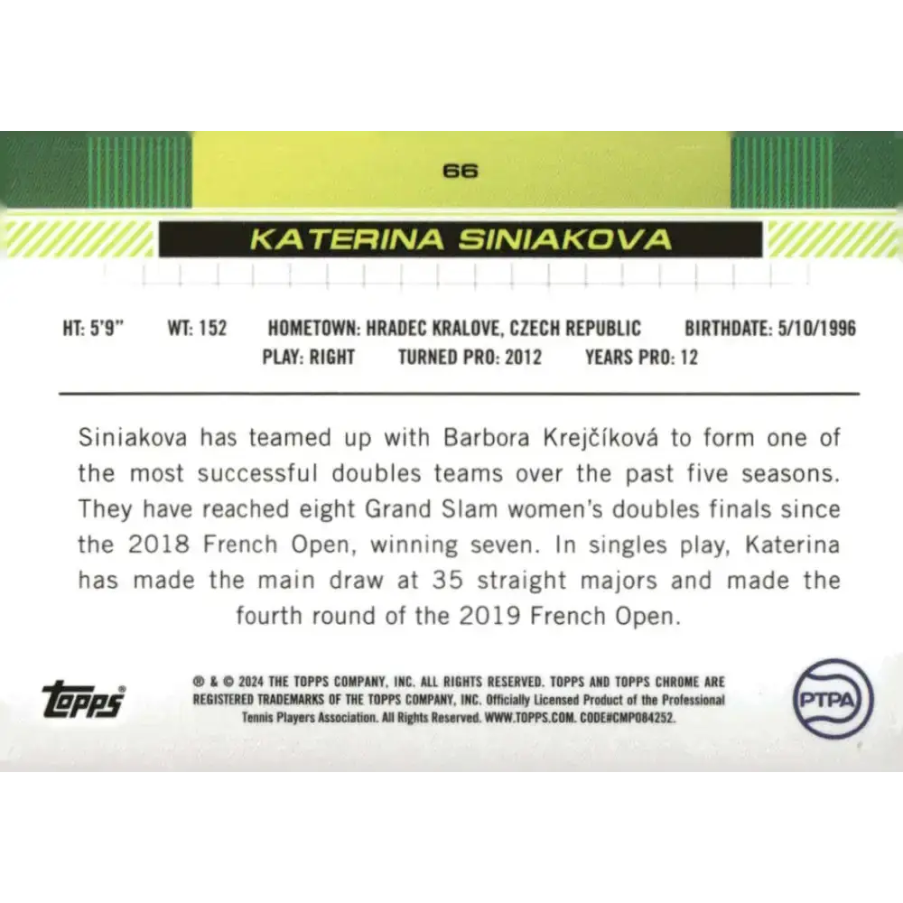 2024 Topps Chrome #66 Katerina Siniakova EX Excellent Tennis Card - Other