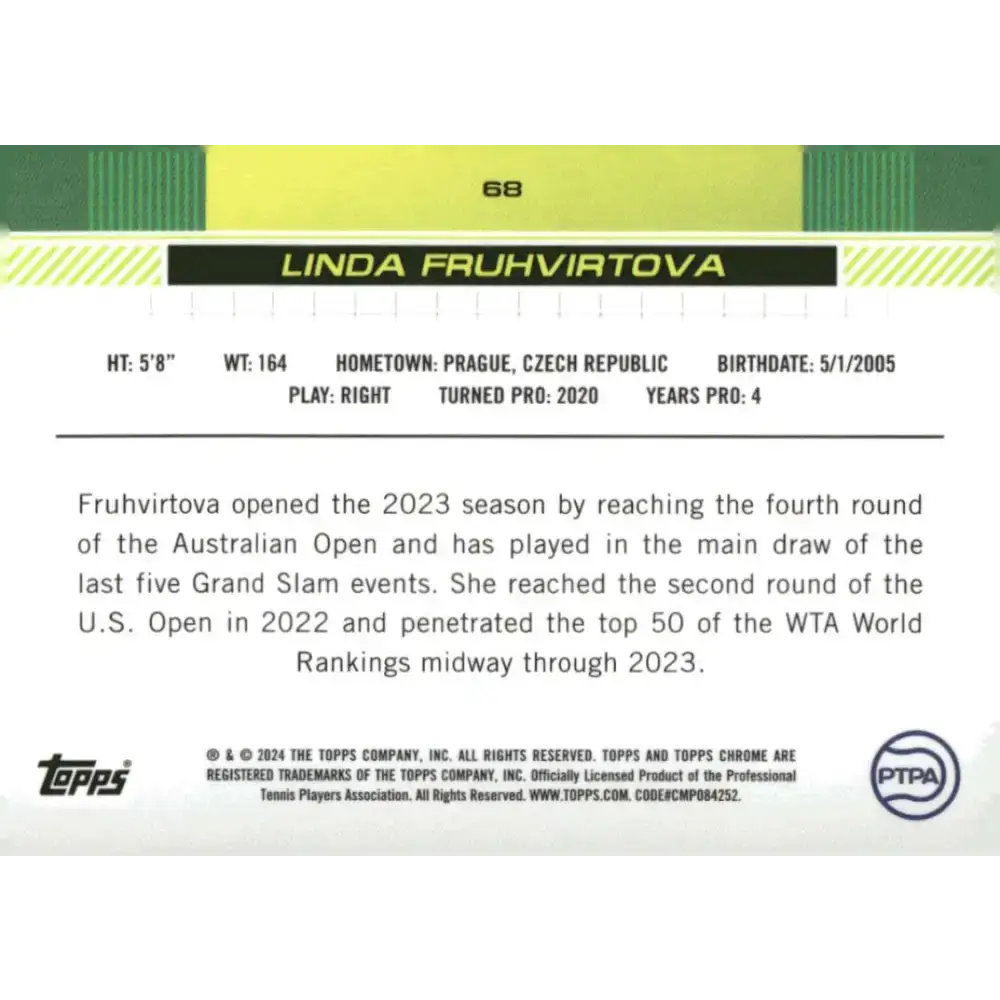 2024 Topps Chrome #68 Linda Fruhvirtova EX Excellent Tennis Card - Other