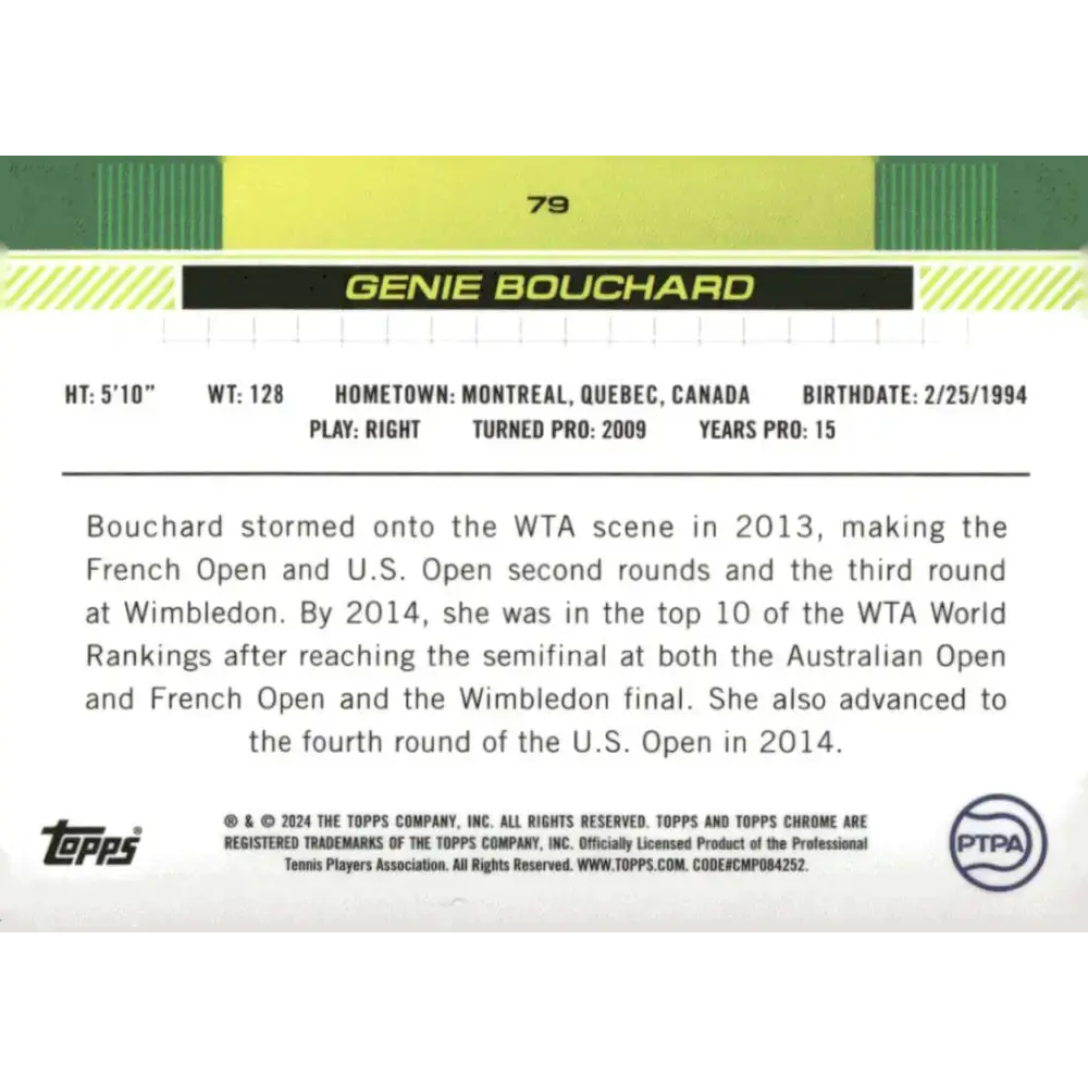 2024 Topps Chrome #79 Genie Bouchard EX Excellent Tennis Card - Tennis Card Single