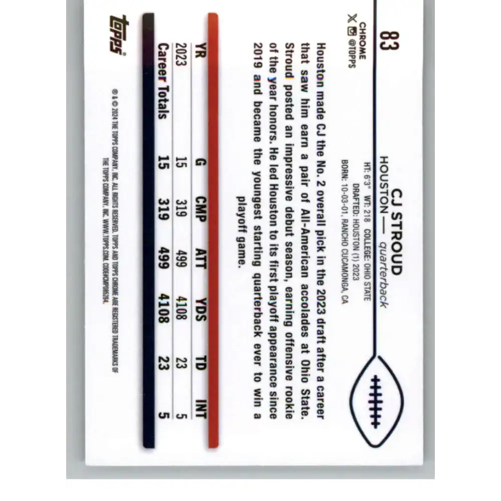 2024 Topps Chrome #83 CJ Stroud NM-MT Houston Texans Football Card - Football Card Single