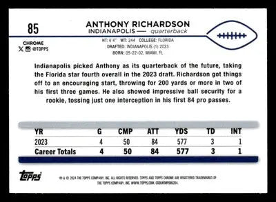 2024 Topps Chrome #85 Anthony Richardson - Football Card Single