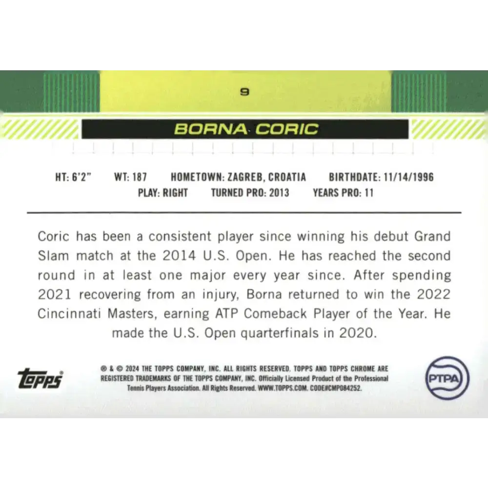 2024 Topps Chrome #9 Borna Coric EX Excellent Tennis Card - Other
