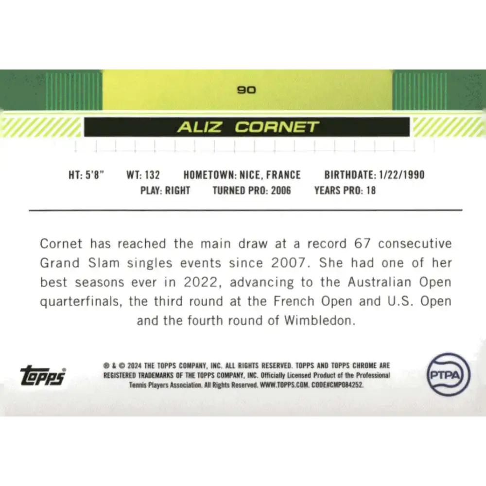 2024 Topps Chrome #90 Alize Cornet EX Excellent Tennis Card - Other