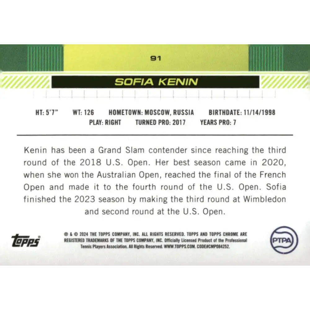 2024 Topps Chrome #91 Sofia Kenin EX Excellent Tennis Card - Other