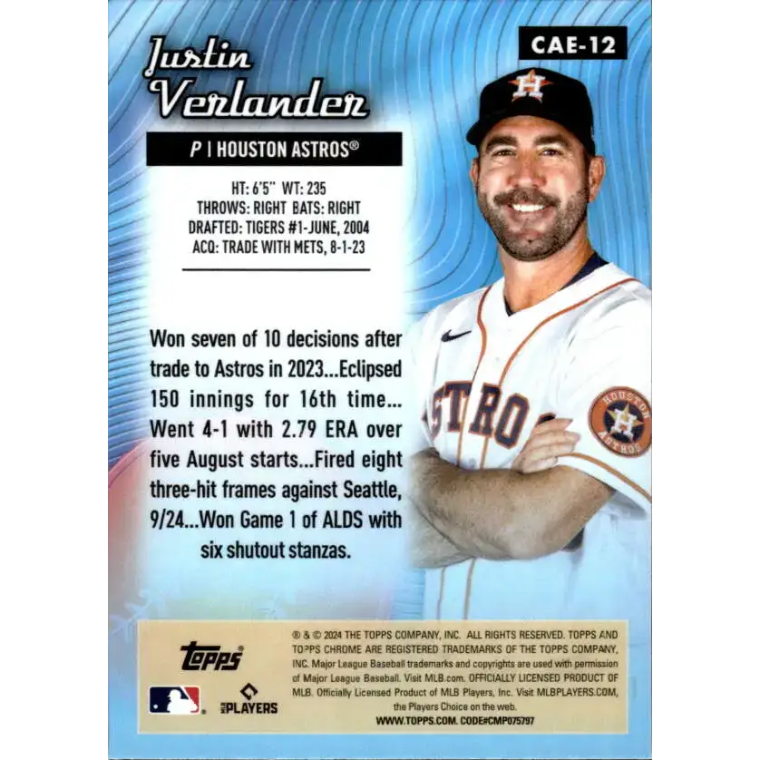 2024 Topps Chrome All Etch Refractor #CAE-12 Justin Verlander NM-MT Houston Astros Baseball Card - Baseball Card Single
