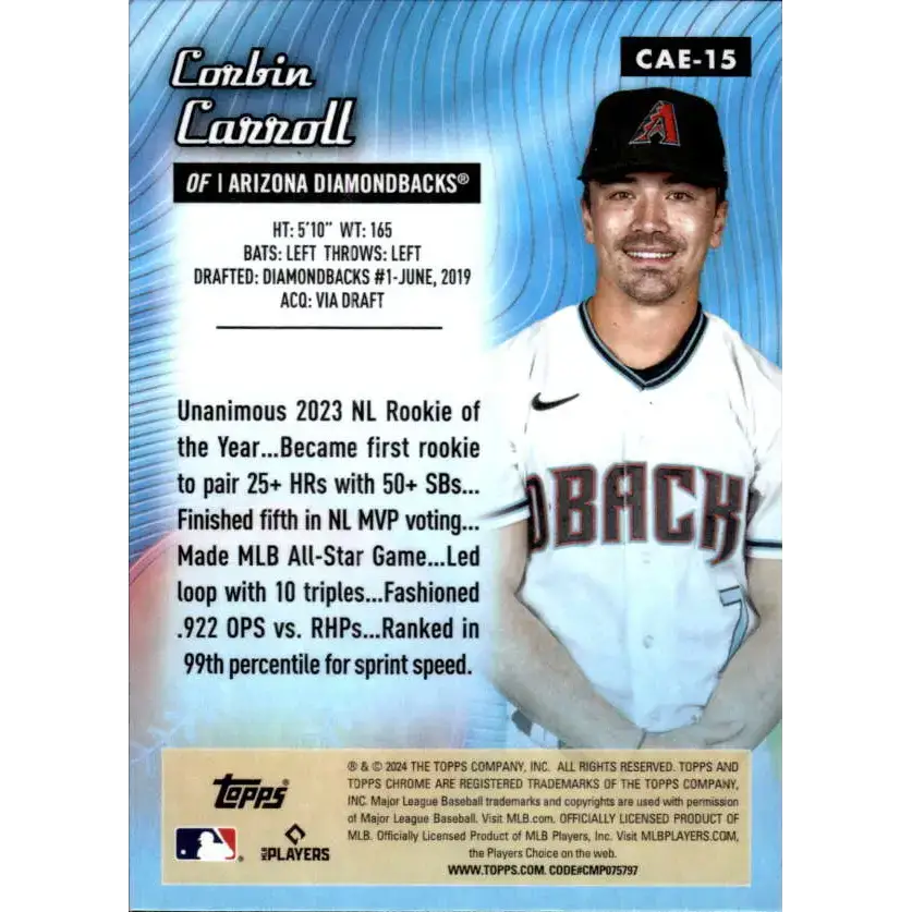 2024 Topps Chrome All Etch Refractor #CAE-15 Corbin Carroll NM-MT Arizona Diamondbacks Baseball Card - Baseball Card