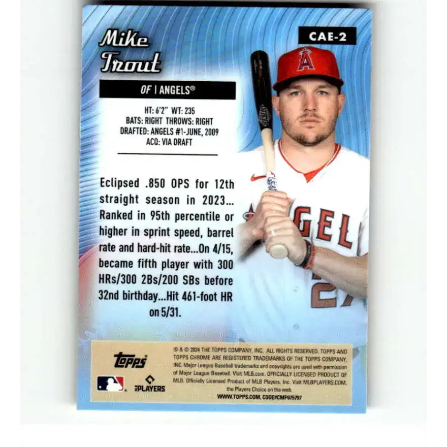 2024 Topps Chrome All Etch Refractor #CAE-2 Mike Trout NM-MT Los Angeles Angels Baseball Card - Baseball Card Single