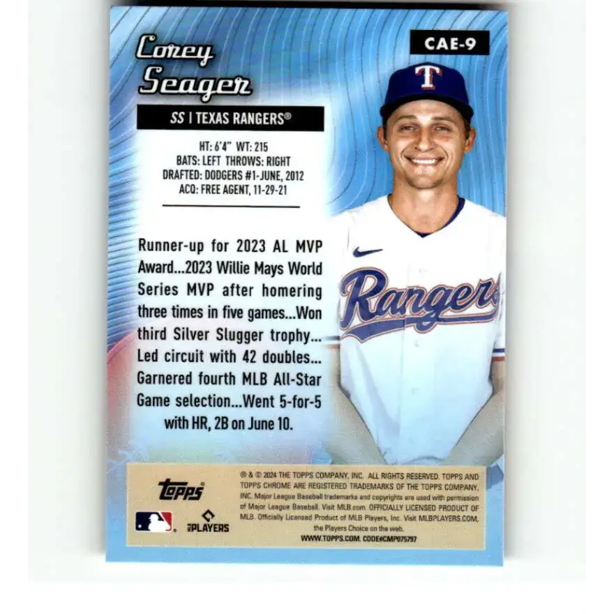 2024 Topps Chrome All Etch Refractor #CAE-9 Corey Seager NM-MT Texas Rangers Baseball Card - Baseball Card Single