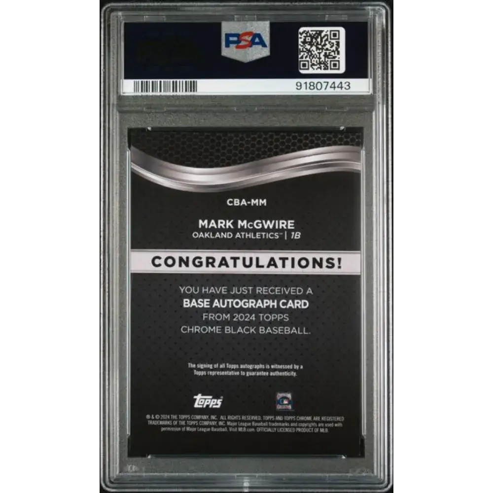 2024 Topps Chrome Black #CBA-MM Mark McGwire PSA 10 GEM MINT Auto Oakland Athletics Baseball Card - Baseball Card Single