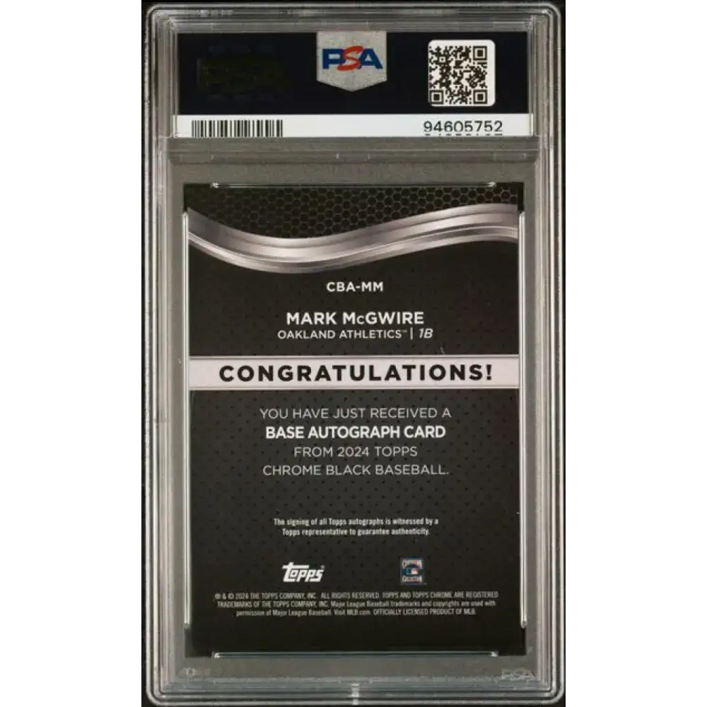 2024 Topps Chrome Black #CBA-MM Mark McGwire PSA 10 GEM MINT Auto Oakland Athletics Baseball Card - Baseball Card Single