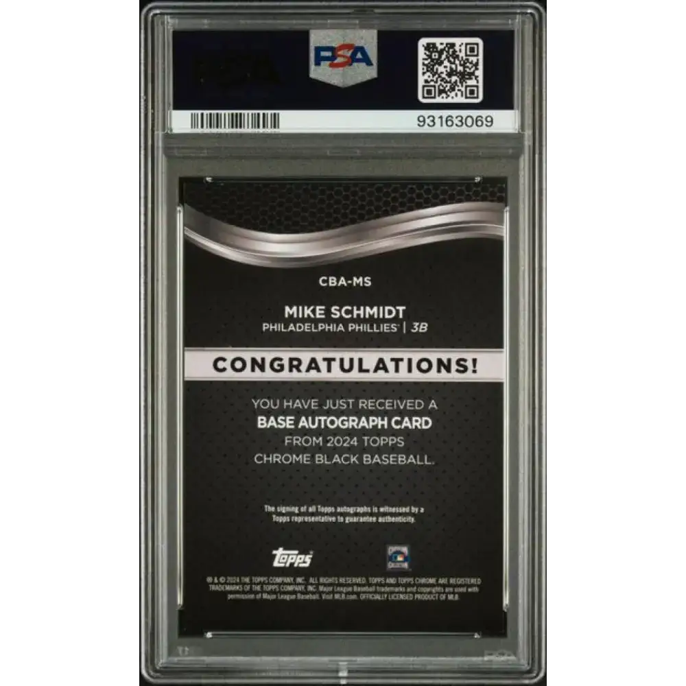 2024 Topps Chrome Black #CBA-MS Mike Schmidt PSA 9 MINT Auto Philadelphia Phillies Baseball Card - Baseball Card Single
