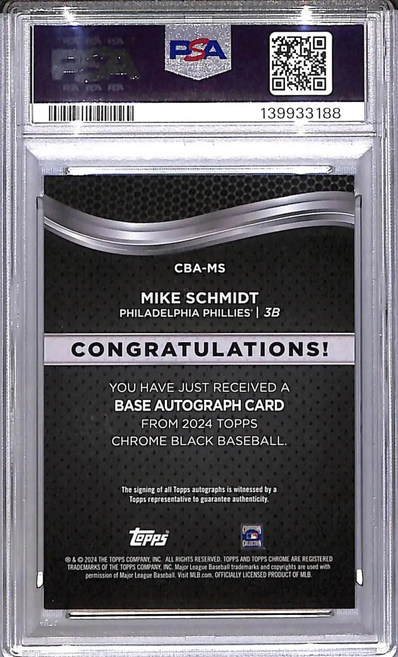 2024 Topps Chrome Black #CBA-MS Mike Schmidt PSA 9 MINT Auto Philadelphia Phillies