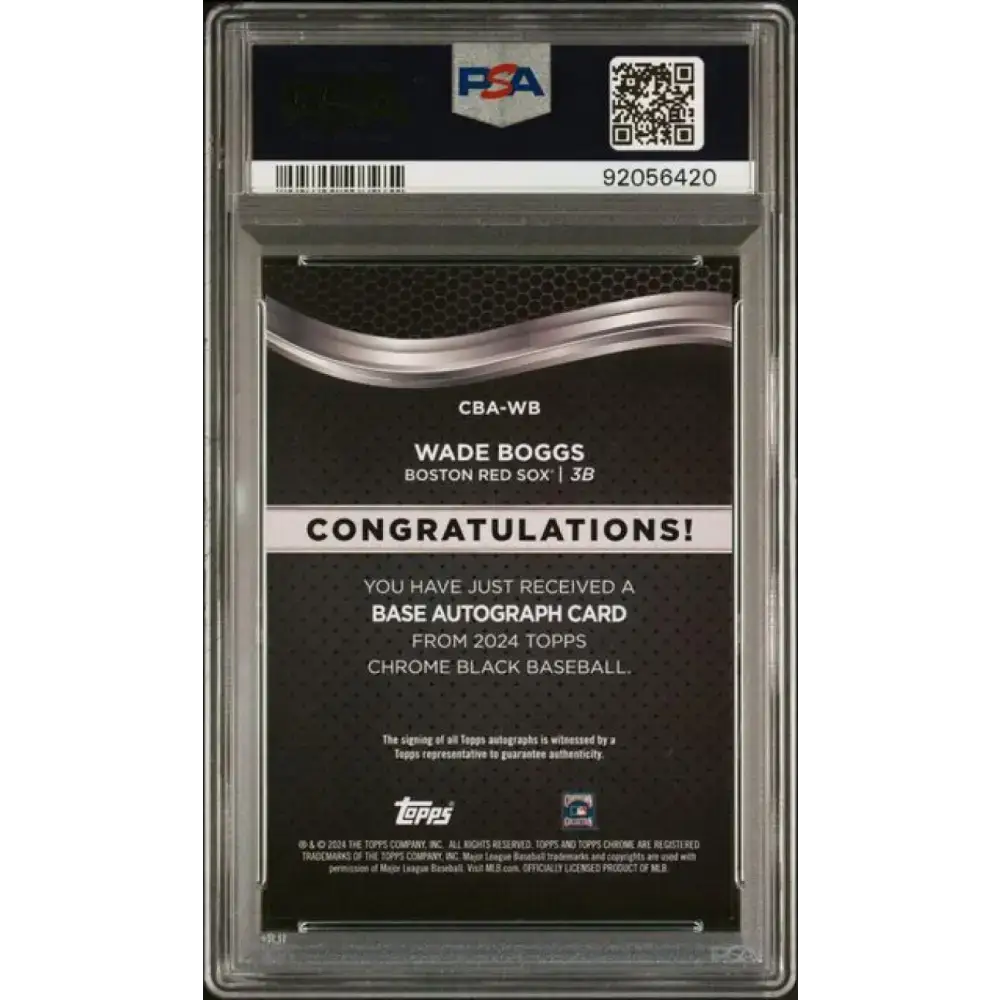 2024 Topps Chrome Black #CBA-WB Wade Boggs PSA 9 MINT Auto Boston Red Sox Baseball Card - Baseball Card Single