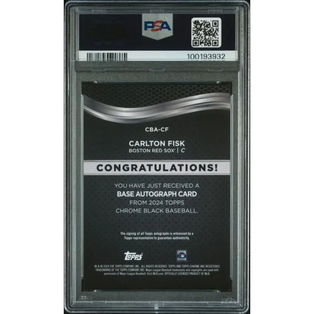 2024 Topps Chrome Black Refractor Green #CBA-CF Carlton Fisk PSA 9 MINT Auto 18/99 Boston Red Sox Baseball Card