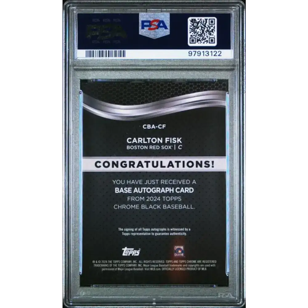 2024 Topps Chrome Black Refractor Green #CBA-CF Carlton Fisk PSA 9 MINT Auto 19/99 Boston Red Sox Baseball Card