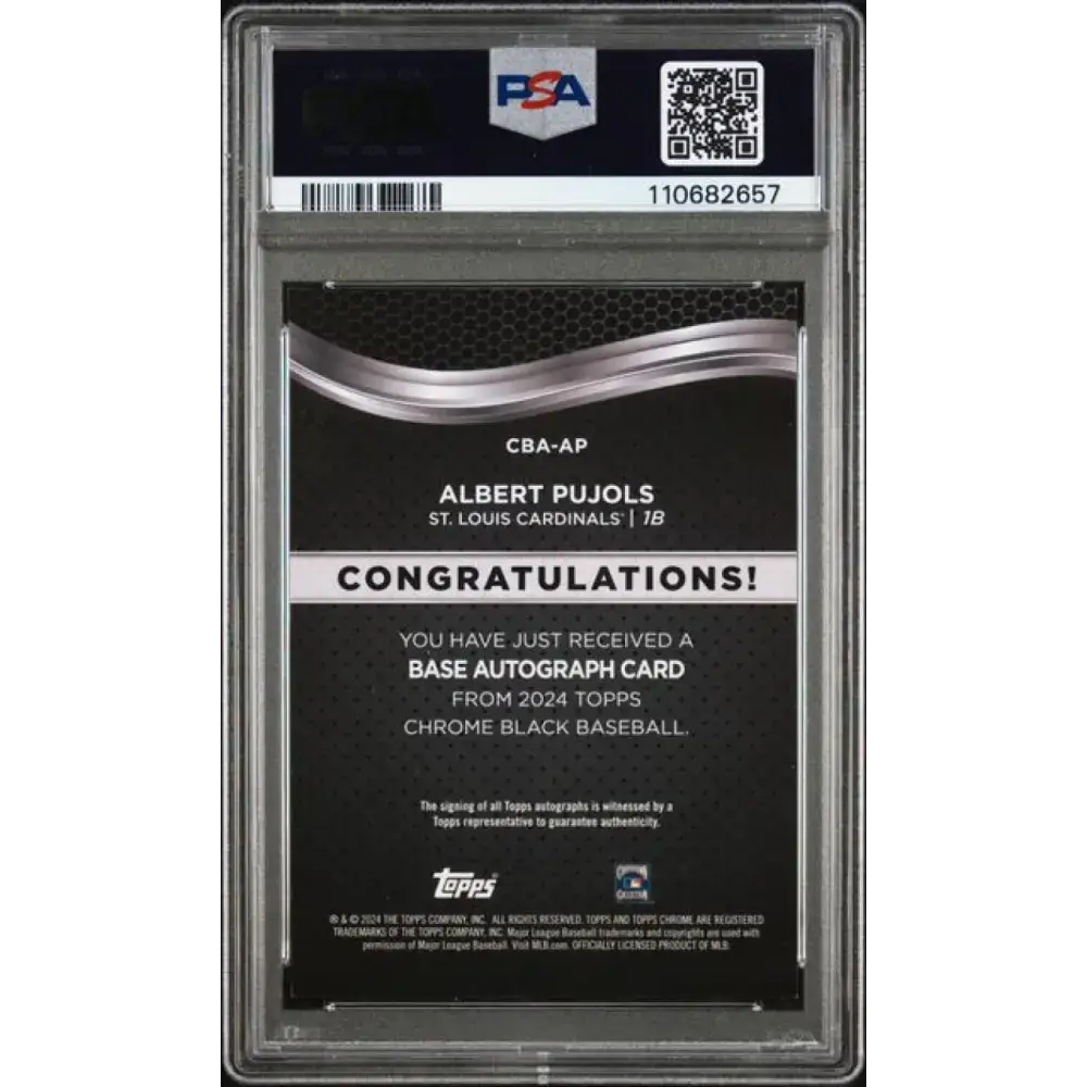 2024 Topps Chrome Black Refractor Orange #CBA-AP Albert Pujols PSA 9 MINT Auto 19/25 St. Louis Cardinals Baseball Card