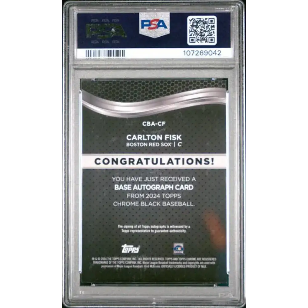 2024 Topps Chrome Black Refractor Orange #CBA-CF Carlton Fisk PSA 9 MINT Auto 23/25 Boston Red Sox Baseball Card