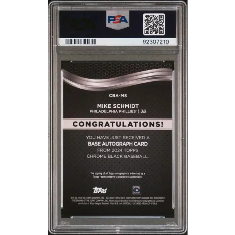 2024 Topps Chrome Black Refractor Orange #CBA-MS Mike Schmidt PSA 9 MINT Auto 18/25 Philadelphia Phillies Baseball Card