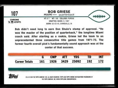 2024 Topps Chrome Bob Griese #107 Miami Dolphins
