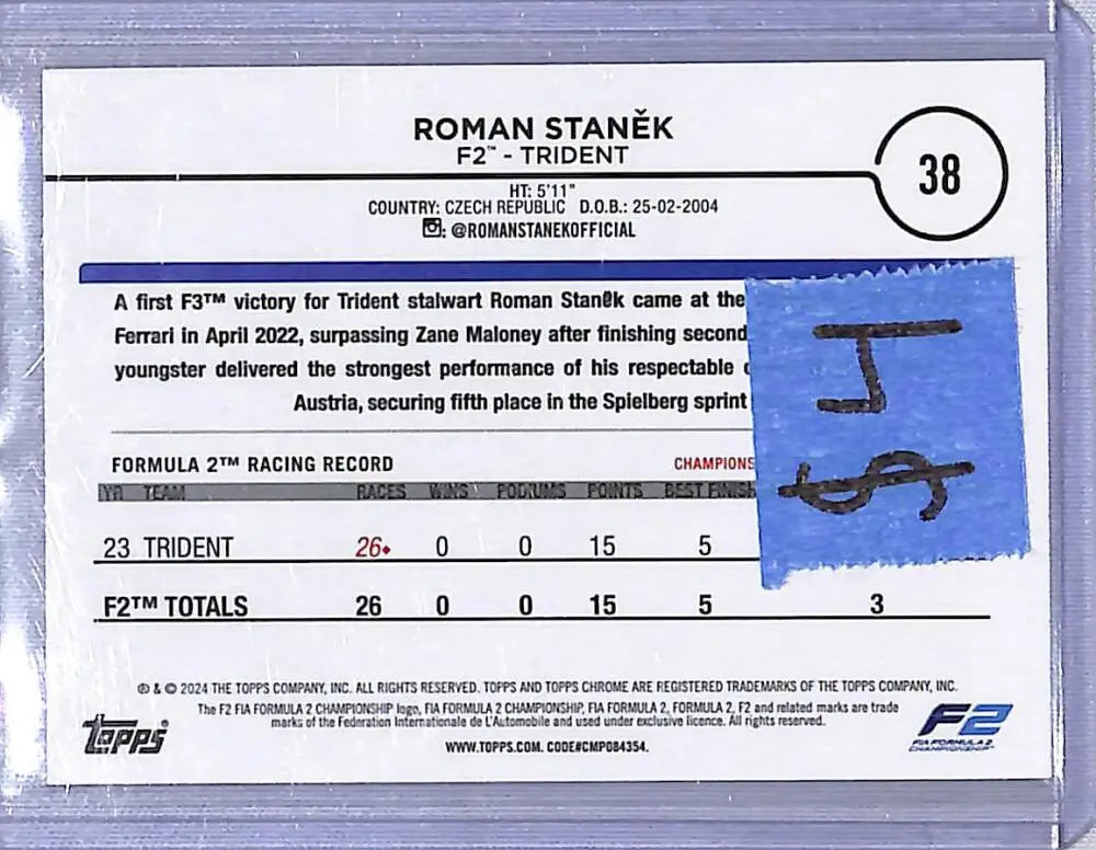 2024 Topps Chrome F1 Checkered Flag #38 Roman Stanek NM-MT - Racing Card Single